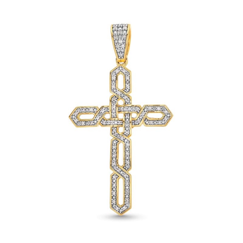 Main Image 1 of Men's 1/5 CT. T.W. Diamond Open Braid Cross Necklace Charm in 14K Gold