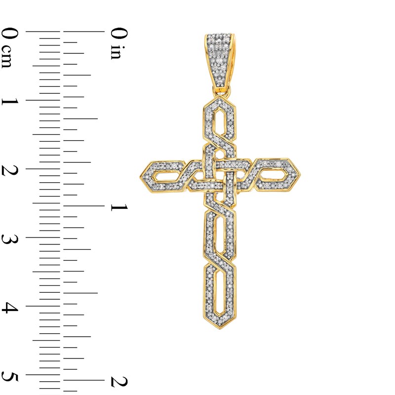 Main Image 2 of Men's 1/5 CT. T.W. Diamond Open Braid Cross Necklace Charm in 14K Gold