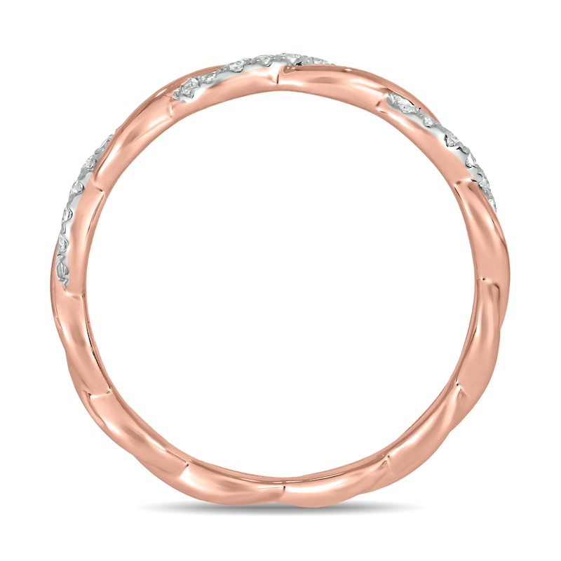 Main Image 3 of 1/6 CT. T.W. Diamond Twist Stackable Band in 10K Rose Gold