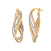 Thumbnail Image 1 of Twisting Triple Layered Oval Hoop Earrings in 14K Tri-Tone Gold