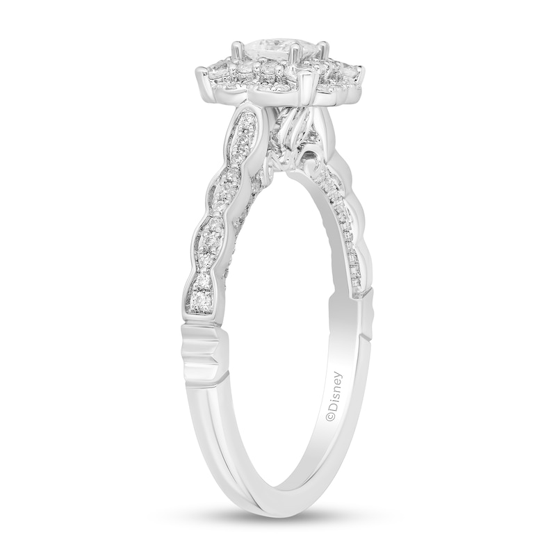 Main Image 2 of Enchanted Disney Cinderella 3/4 CT. T.W. Princess-Cut Diamond Frame Scallop Shank Engagement Ring in 14K White Gold