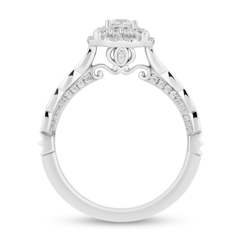 Main Image 3 of Enchanted Disney Cinderella 3/4 CT. T.W. Princess-Cut Diamond Frame Scallop Shank Engagement Ring in 14K White Gold