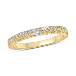 1/6 CT. T.W. Baguette-Cut and Round Diamond Rope Edge Double Row Stackable Band in 10K Gold