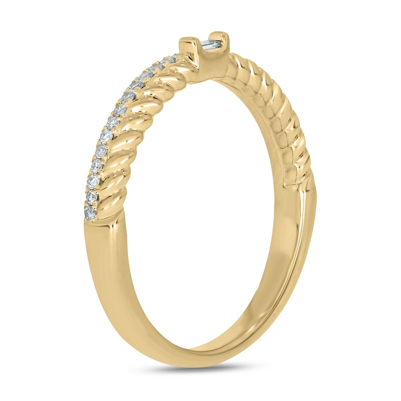 Main Image 2 of 1/6 CT. T.W. Baguette-Cut and Round Diamond Rope Edge Double Row Stackable Band in 10K Gold