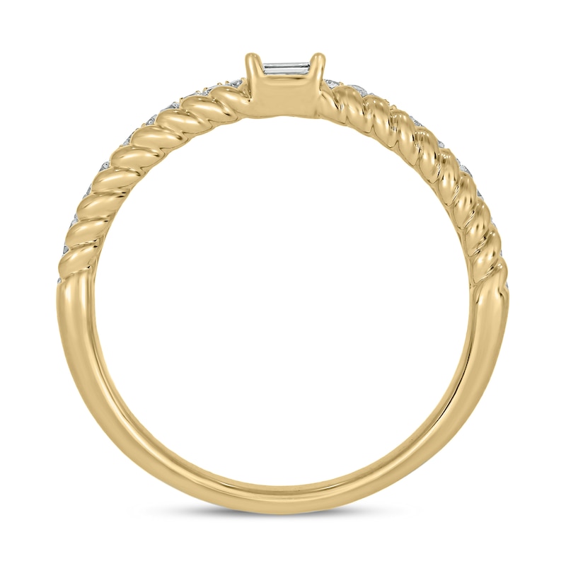 Main Image 3 of 1/6 CT. T.W. Baguette-Cut and Round Diamond Rope Edge Double Row Stackable Band in 10K Gold