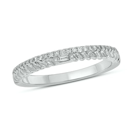 1/6 CT. T.W. Baguette-Cut and Round Diamond Rope Edge Double Row Stackable Band in 10K White Gold