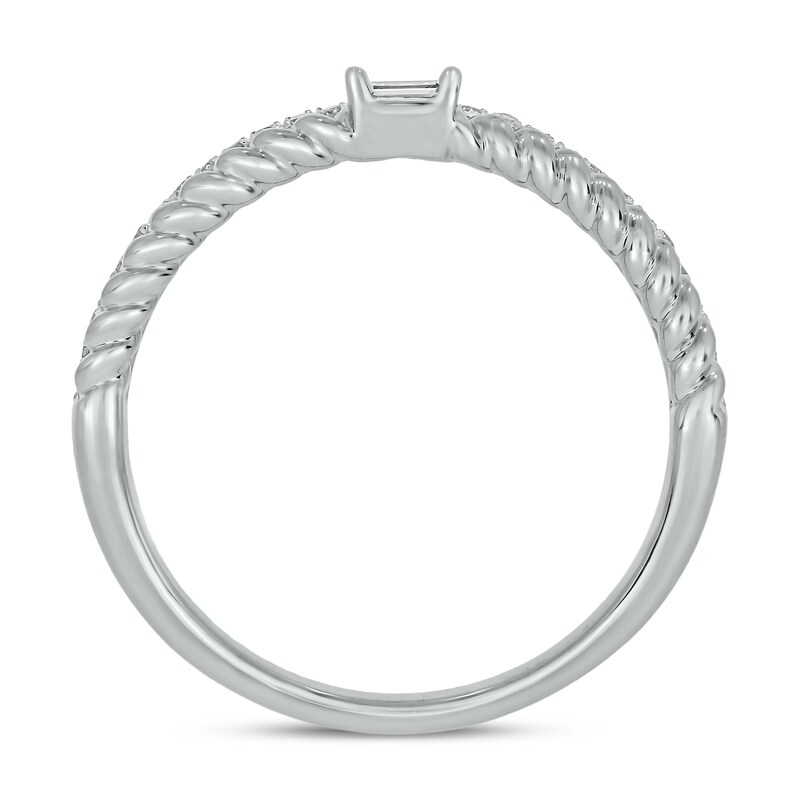 Main Image 3 of 1/6 CT. T.W. Baguette-Cut and Round Diamond Rope Edge Double Row Stackable Band in 10K White Gold