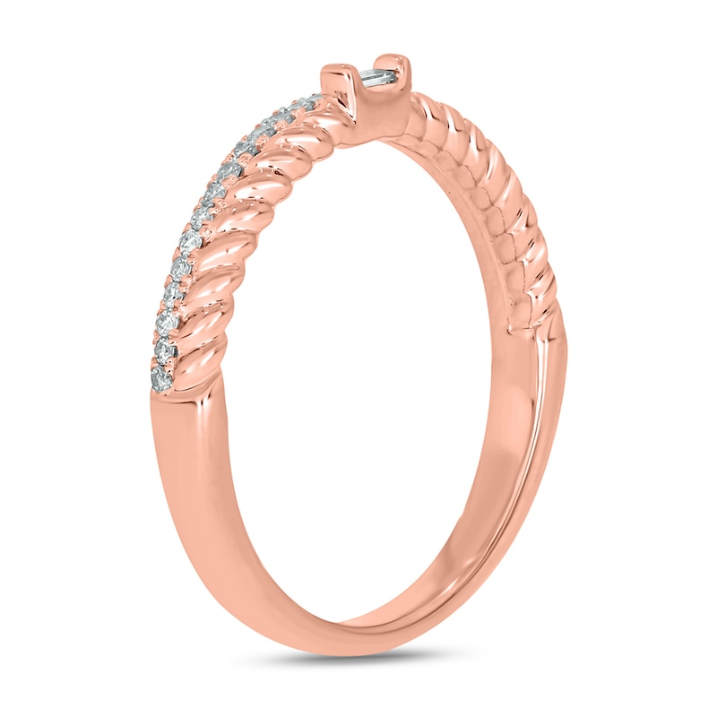 Main Image 2 of 1/6 CT. T.W. Baguette-Cut and Round Diamond Rope Edge Double Row Stackable Band in 10K Rose Gold