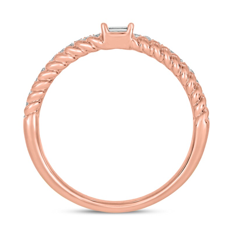 Main Image 3 of 1/6 CT. T.W. Baguette-Cut and Round Diamond Rope Edge Double Row Stackable Band in 10K Rose Gold