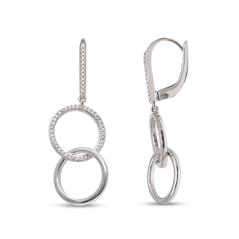 1/5 CT. T.W. Diamond and Polished Interlocking Double Circle Drop Earrings in Sterling Silver