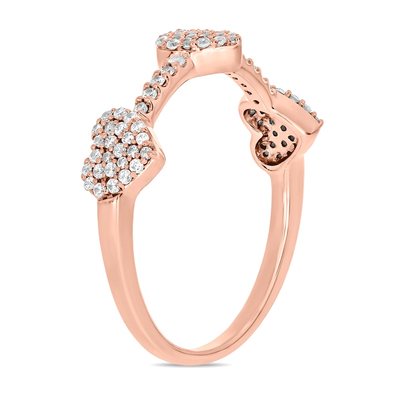 Main Image 2 of 1/3 CT. T.W. Heart-Shaped Multi-Diamond Station Three Stone Stackable Band in Sterling Silver with 14K Rose Gold Plate