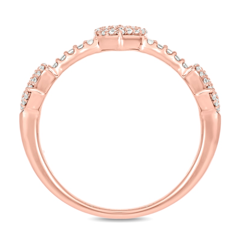 Main Image 3 of 1/3 CT. T.W. Heart-Shaped Multi-Diamond Station Three Stone Stackable Band in Sterling Silver with 14K Rose Gold Plate