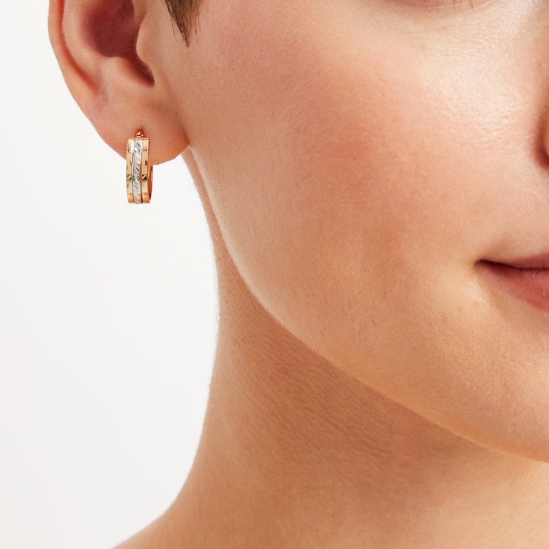 Triple Layered Hoop Earrings in 14K Tri-Tone Gold