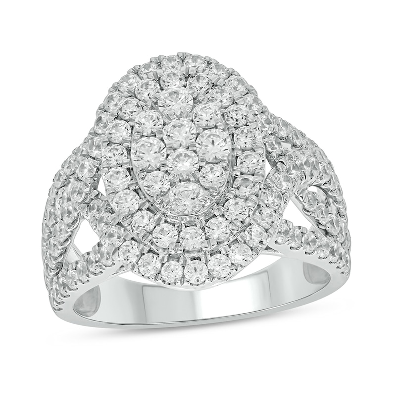 Main Image 1 of 2 CT. T.W. Oval-Shaped Multi-Diamond Double Frame Twist Shank Engagement Ring in 10K White Gold