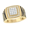 Thumbnail Image 1 of 1 CT. T.W. Cushion-Shaped Multi-Diamond Frame Zig-Zag Shank Ring in 10K Gold