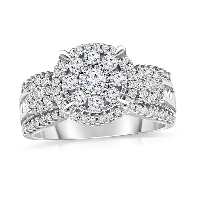 1 CT. T.W. Multi-Diamond Framed Engagement Ring in 10K White Gold ...