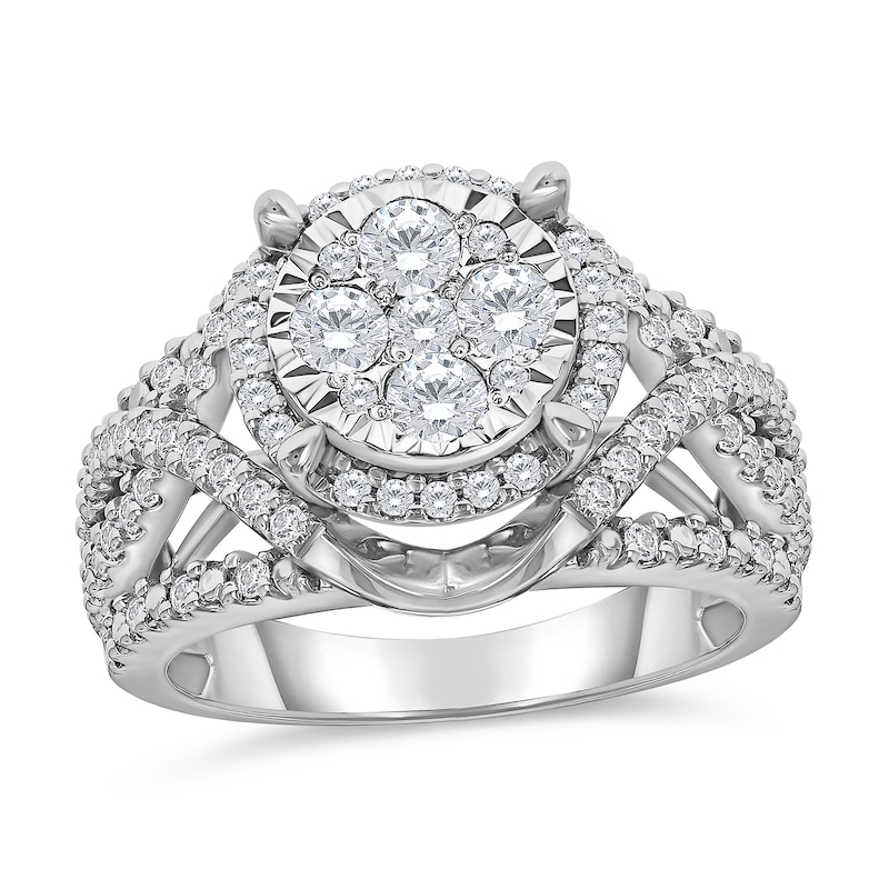 1 CT. T.W. Multi-Diamond Framed Twist Shank Engagement Ring in 10K White Gold