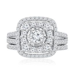 2 CT. T.W. Multi-Diamond Double Cushion-Framed Engagement Ring in 10K White Gold