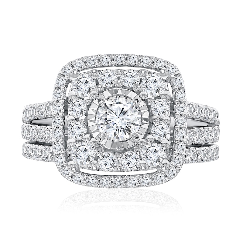 2 CT. T.W. Multi-Diamond Double Cushion-Framed Engagement Ring in 10K White Gold