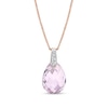 Thumbnail Image 1 of Faceted Pear-Shaped Pink Quartz and Diamond Accent Pendant in 14K Rose Gold