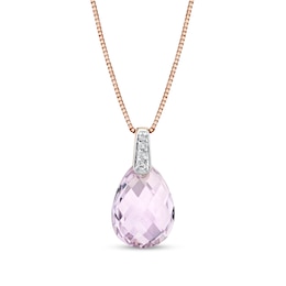 Faceted Pear-Shaped Pink Quartz and Diamond Accent Pendant in 14K Rose Gold