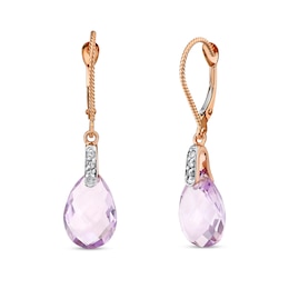 Faceted Pear-Shaped Pink Quartz and 1/20 CT. T.W. Diamond Drop Earrings in 14K Rose Gold