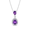 Thumbnail Image 1 of Pear-Shaped Amethyst and 1/6 CT. T.W. Diamond Frame Drop Pendant in 14K White Gold