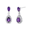 Thumbnail Image 1 of Pear-Shaped Amethyst and 1/4 CT. T.W. Diamond Frame Drop Earrings in 14K White Gold