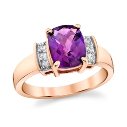 Elongated Cushion-Cut Amethyst and 1/8 CT. T.W. Diamond Collar Ring in 14K Rose Gold