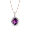 Thumbnail Image 1 of Oval Amethyst and 1/3 CT. T.W. Diamond Frame Pendant in 14K Rose Gold