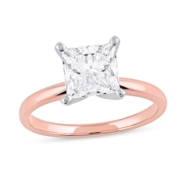 1-1/2 CT. Certified Princess-Cut Lab-Created Diamond Solitaire Engagement Ring in 14K Rose Gold (F/VS2)