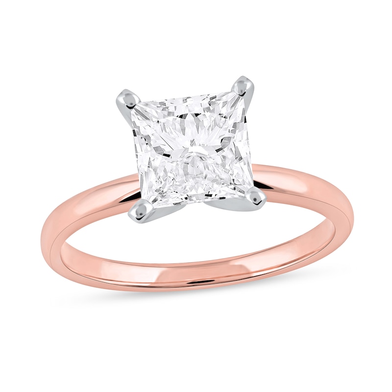 Main Image 1 of 1-1/2 CT. Certified Princess-Cut Lab-Created Diamond Solitaire Engagement Ring in 14K Rose Gold (F/VS2)