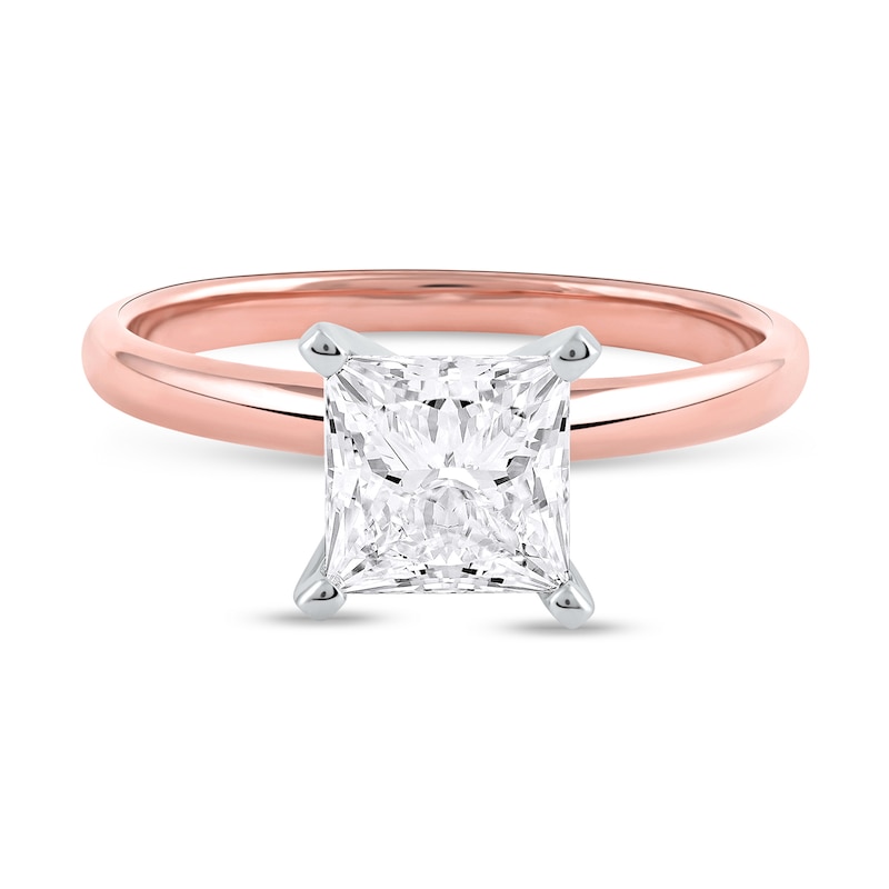 Main Image 3 of 1-1/2 CT. Certified Princess-Cut Lab-Created Diamond Solitaire Engagement Ring in 14K Rose Gold (F/VS2)