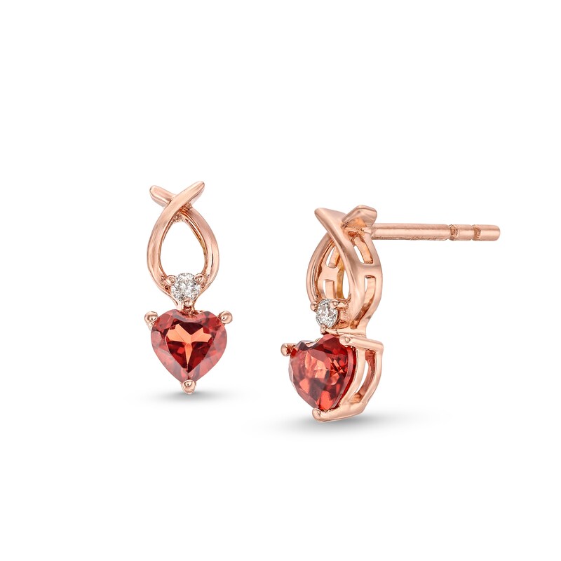 Main Image 1 of 4.0mm Heart-Shaped Garnet and Diamond Accent Ichthus Drop Earrings in 10K Rose Gold