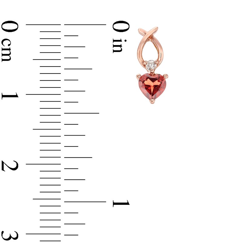 Main Image 3 of 4.0mm Heart-Shaped Garnet and Diamond Accent Ichthus Drop Earrings in 10K Rose Gold