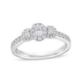1/2 CT. T.W. Diamond Past Present Future® Oval Framed Engagement Ring in 14K White Gold