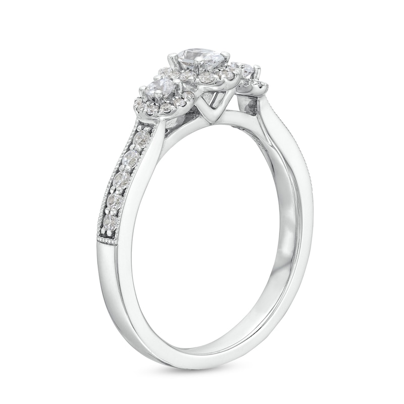 Main Image 3 of 1/2 CT. T.W. Diamond Past Present Future® Oval Framed Engagement Ring in 14K White Gold