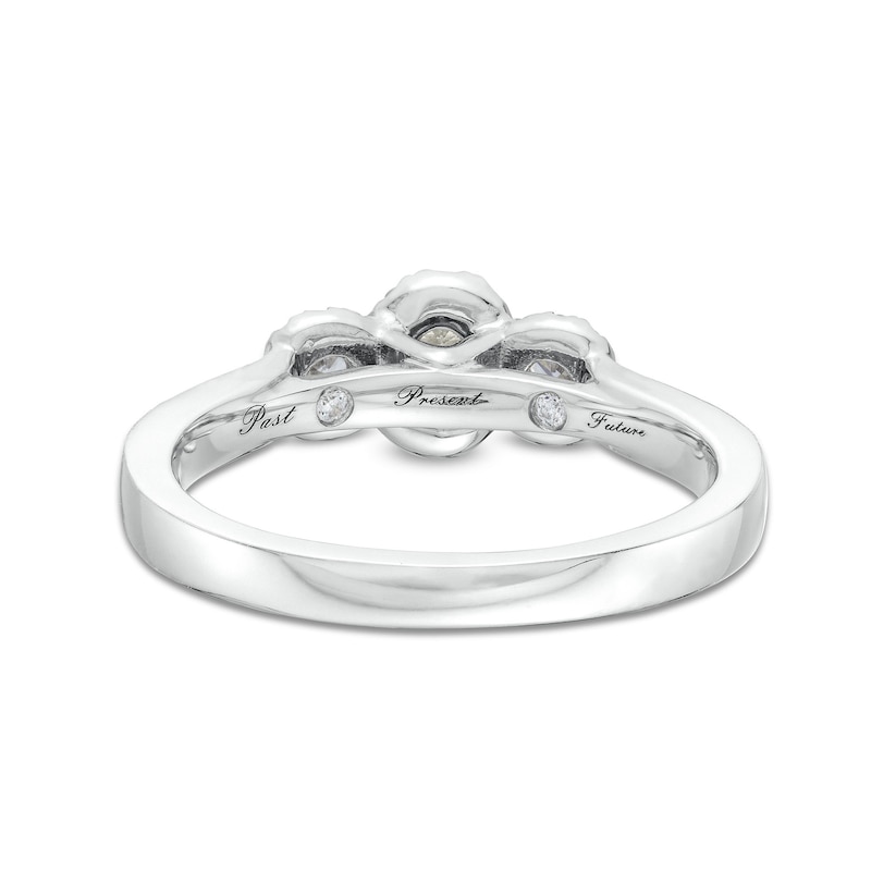 Main Image 5 of 1/2 CT. T.W. Diamond Past Present Future® Oval Framed Engagement Ring in 14K White Gold