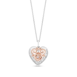 Enchanted Disney Belle 1/5 CT. T.W. Diamond Rose Heart Frame Pendant in Sterling Silver and 10K Rose Gold - 19&quot;