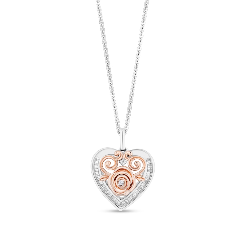 Main Image 1 of Enchanted Disney Belle 1/5 CT. T.W. Diamond Rose Heart Frame Pendant in Sterling Silver and 10K Rose Gold - 19&quot;