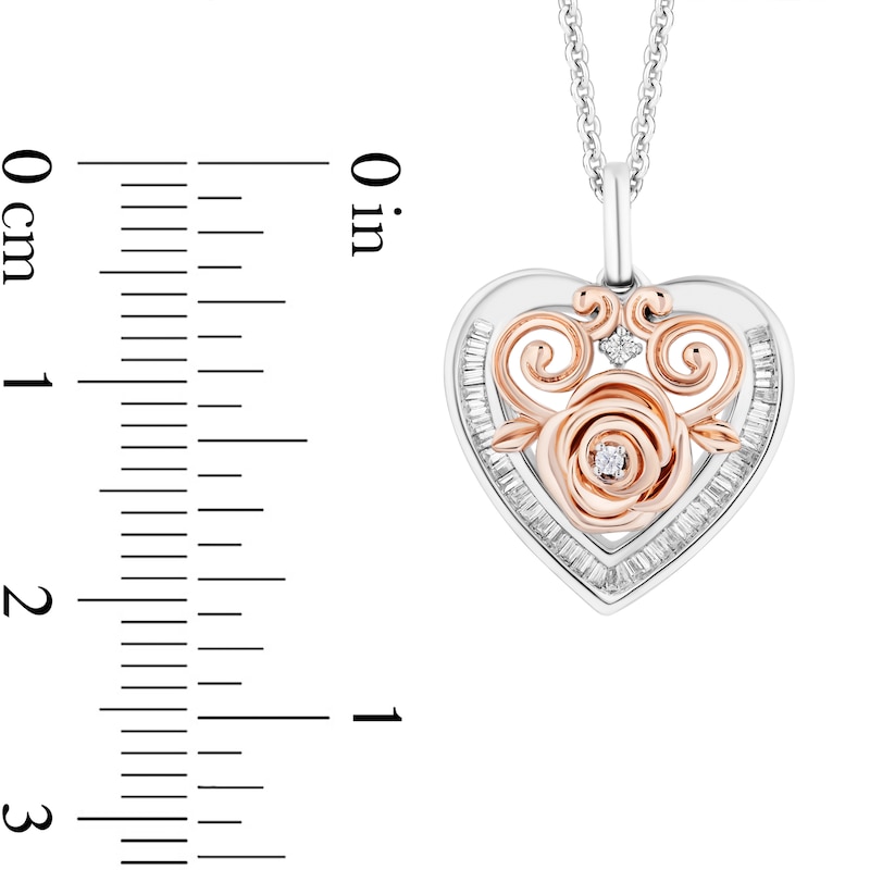 Main Image 3 of Enchanted Disney Belle 1/5 CT. T.W. Diamond Rose Heart Frame Pendant in Sterling Silver and 10K Rose Gold - 19&quot;