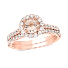 6.0mm Morganite and 3/4 CT. T.W. Diamond Frame Bridal Set in 10K Rose Gold