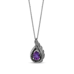 Enchanted Disney Villains Dr. Facilier Amethyst and 1/10 CT. T.W. Diamond Frame Feather Pendant in Sterling Silver