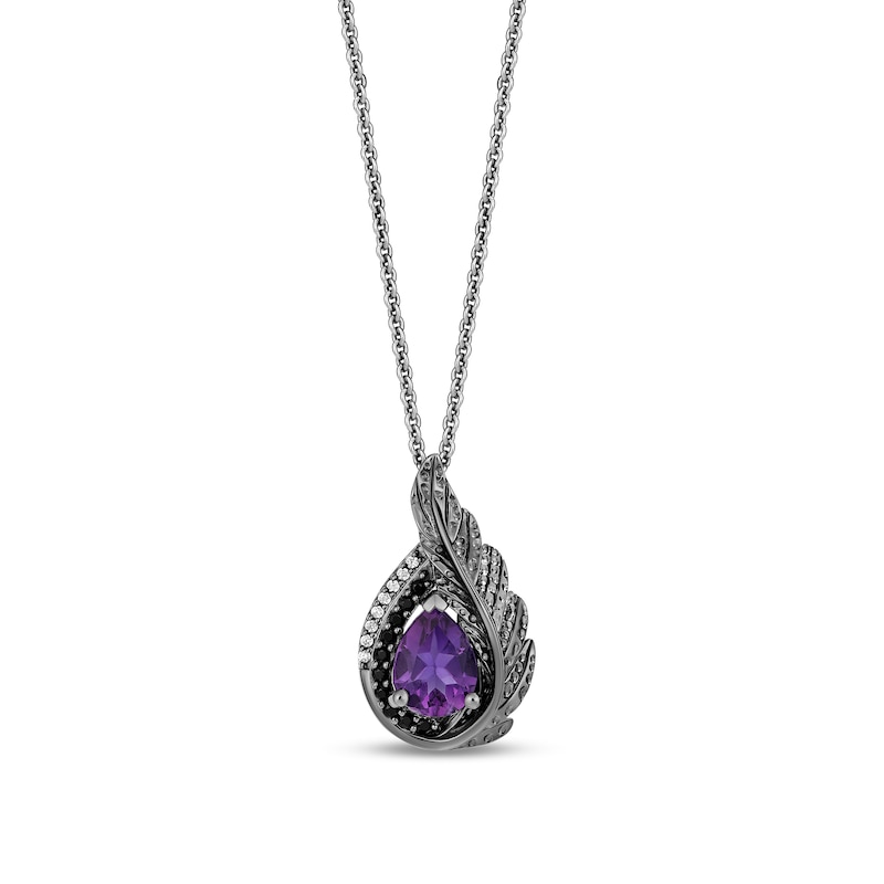 Main Image 1 of Enchanted Disney Villains Dr. Facilier Amethyst and 1/10 CT. T.W. Diamond Frame Feather Pendant in Sterling Silver