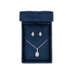 Enchanted Disney Majestic Princess White Topaz and Diamond Crown Pendant and Stud Earrings Set in Sterling Silver - 19”