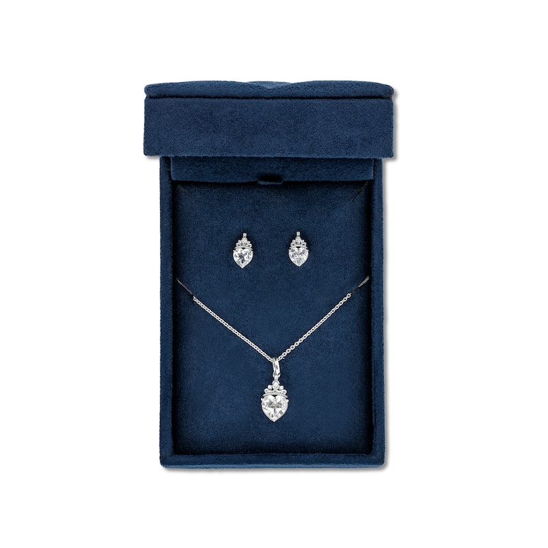 Main Image 1 of Enchanted Disney Majestic Princess White Topaz and Diamond Crown Pendant and Stud Earrings Set in Sterling Silver - 19”