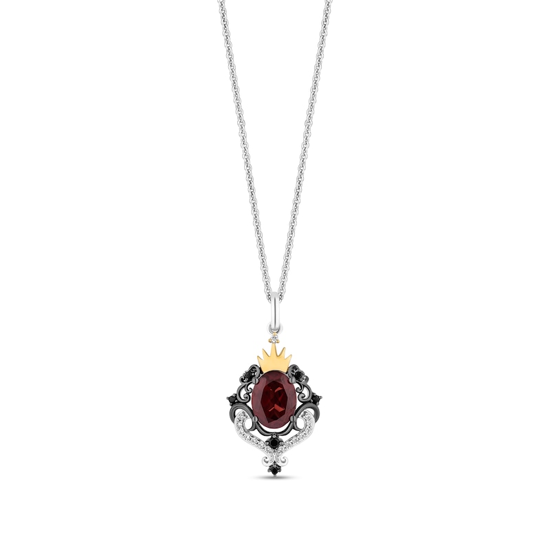 Main Image 1 of Enchanted Disney Villains Evil Queen Oval Garnet and 1/6 CT. T.W. Diamond Pendant in Sterling Silver and 10K Gold