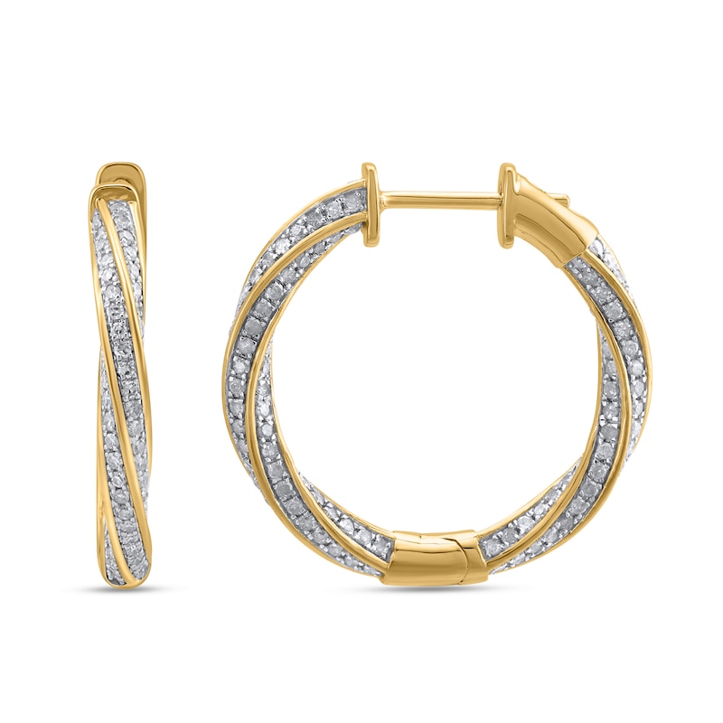 Main Image 2 of 1-1/4 CT. T.W. Diamond Twist Hoop Earrings in 10K Gold