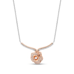 Enchanted Disney Belle 1/4 CT. T.W. Diamond Rose Chevron Necklace in Sterling Silver and 10K Rose Gold
