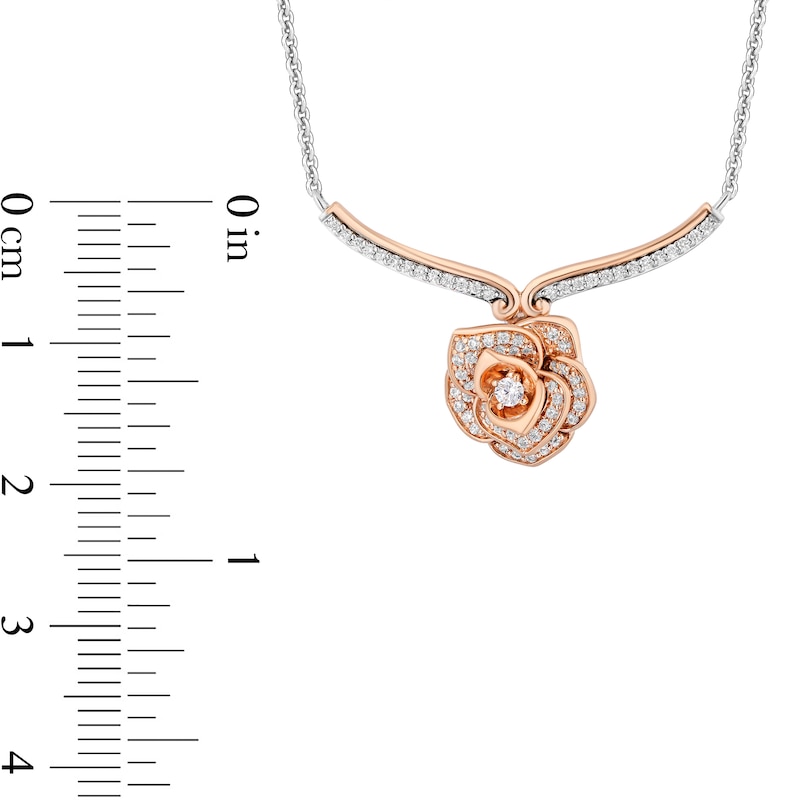 Main Image 3 of Enchanted Disney Belle 1/4 CT. T.W. Diamond Rose Chevron Necklace in Sterling Silver and 10K Rose Gold